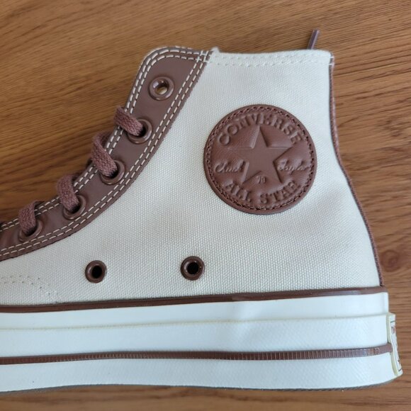 ⭐Converse Chuck 70 High Leather Overlays 7.5 Womens Shoes Sneakers Beige A09450C - Picture 11 of 11